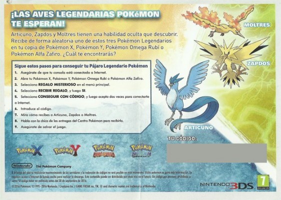 Evento España Articuno Zapdos Moltres Habilidad Oculta