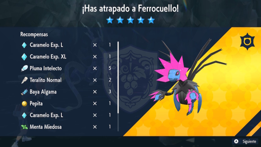 Ferrocuello Teraincursion 5 Estrellas Recompensas Pokemon Escarlata Purpura